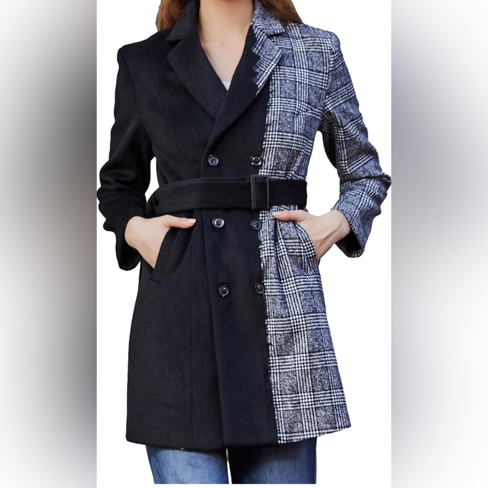 S·DEER Womens Coat with Plaid Patch Style